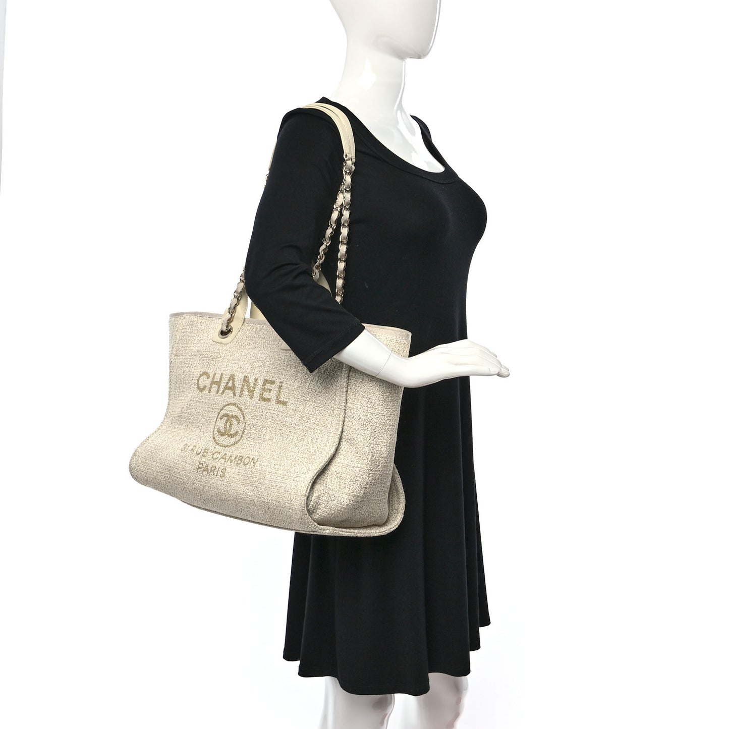 Lurex Boucle Medium Deauville Tote White