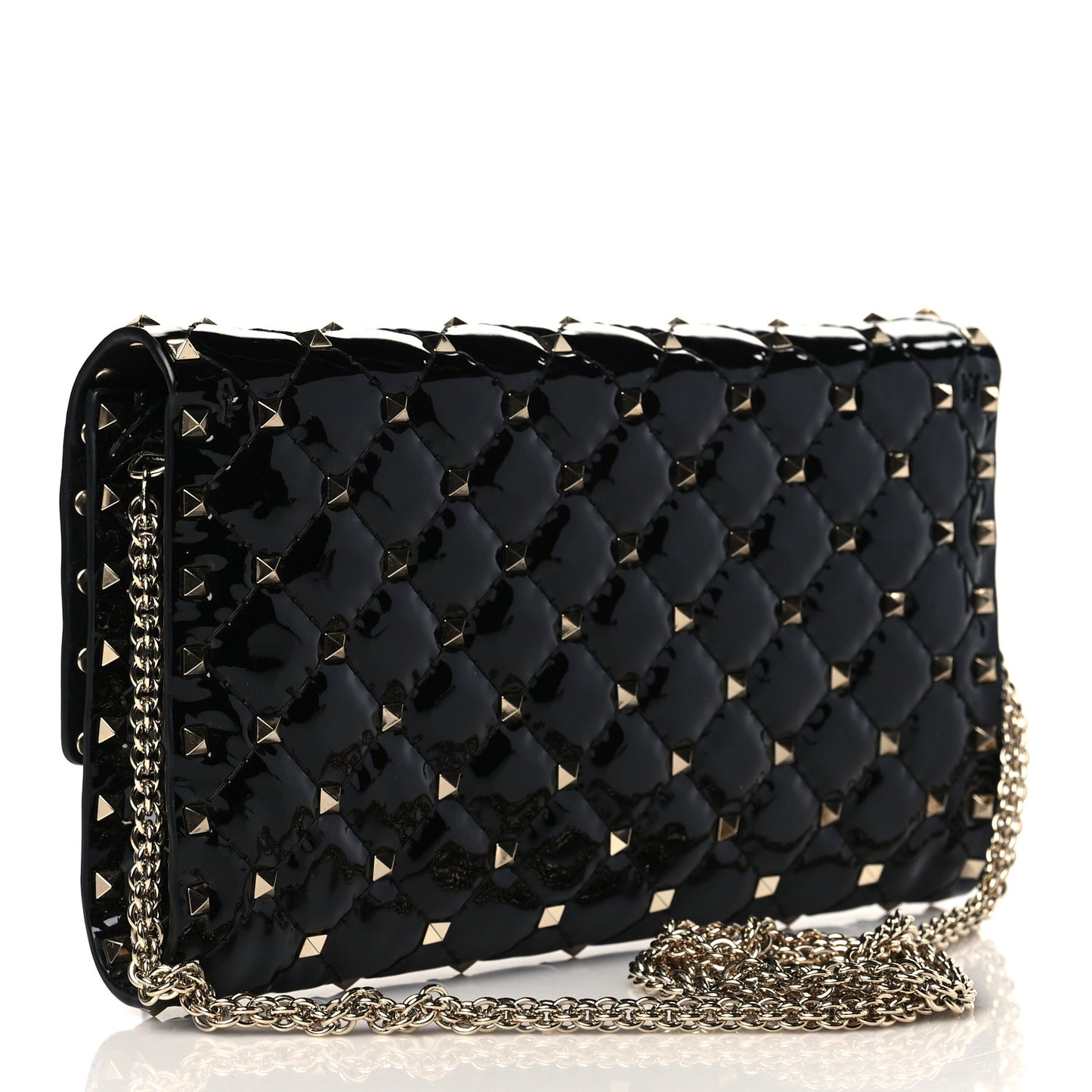 Patent Rockstud Spike Wallet on Chain Black