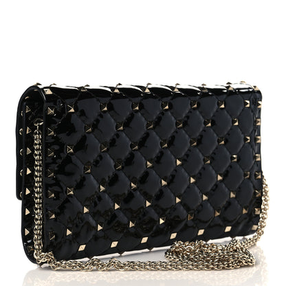 Valentino Garavani Patent Rockstud Spike Wallet on Chain Black 3 of 9