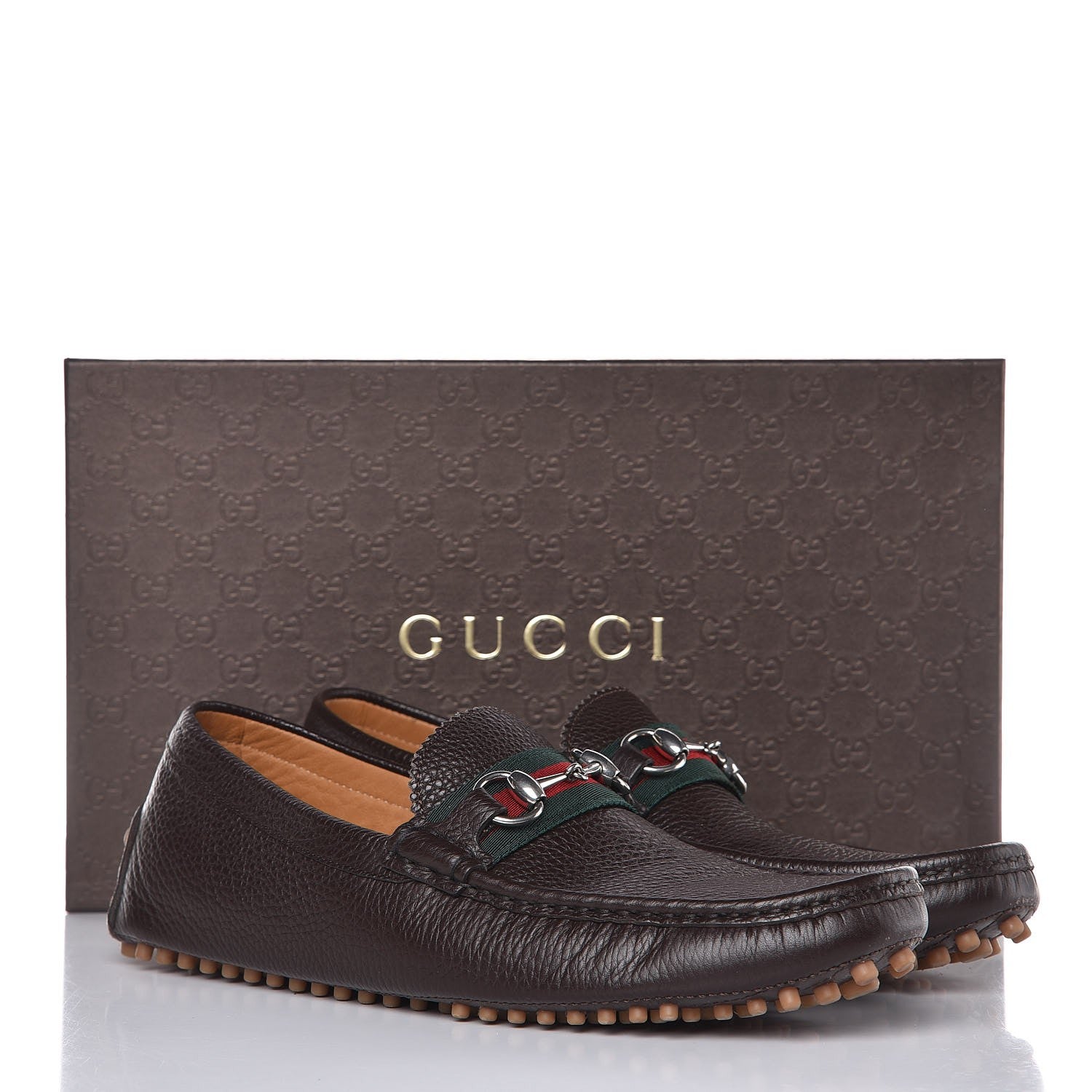 Gucci Calfskin Web Mens Horsebit Driver Loafers 9.5 Cocoa 6 of 13