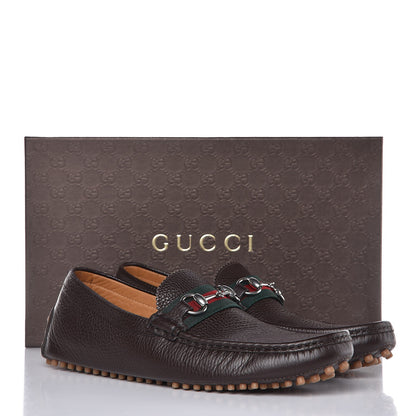 Gucci Calfskin Web Mens Horsebit Driver Loafers 9.5 Cocoa 6 of 13