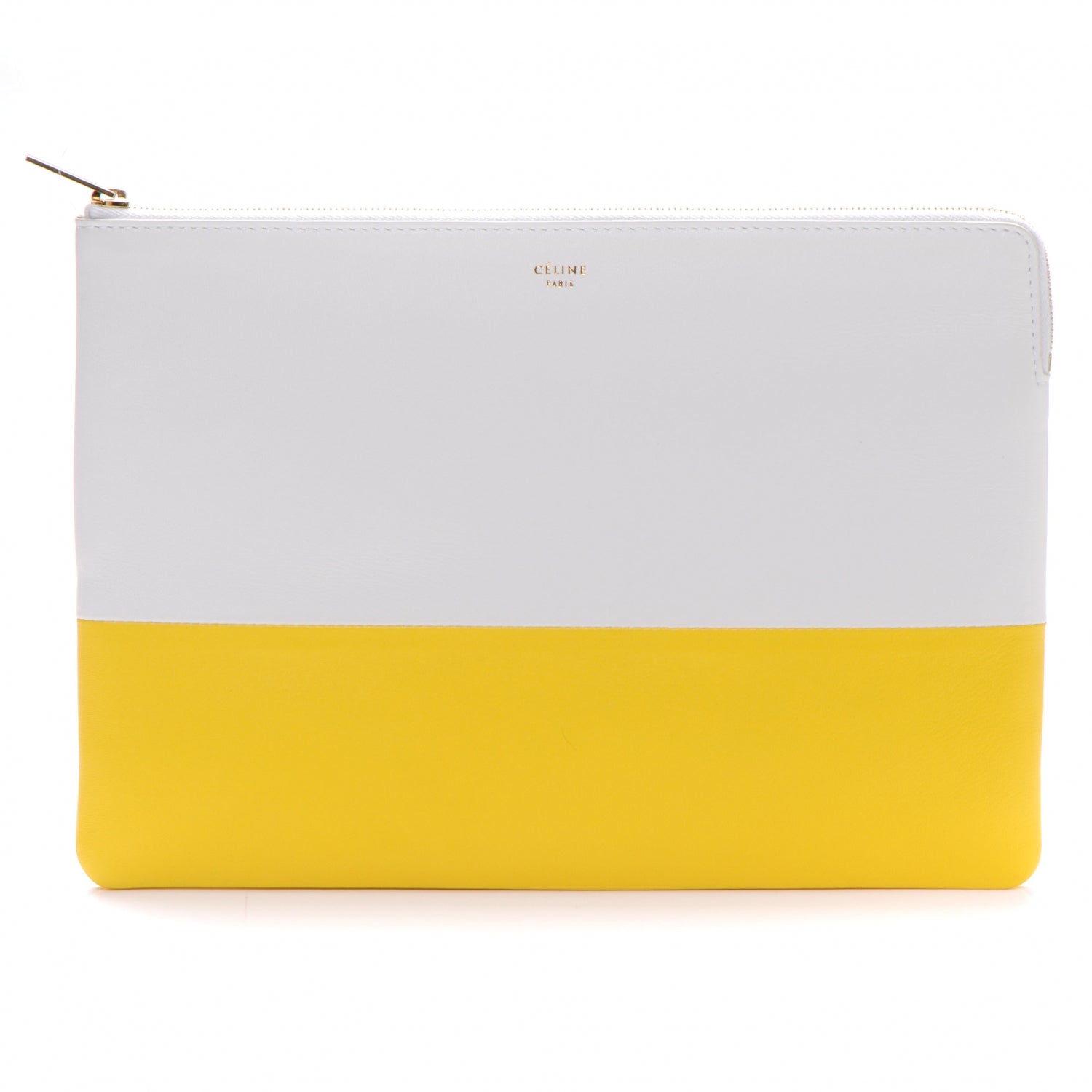 Celine Lambskin Bi-Color Solo Clutch Pouch White Yellow 1 of 8