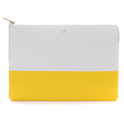 Celine Lambskin Bi-Color Solo Clutch Pouch White Yellow 1 of 8