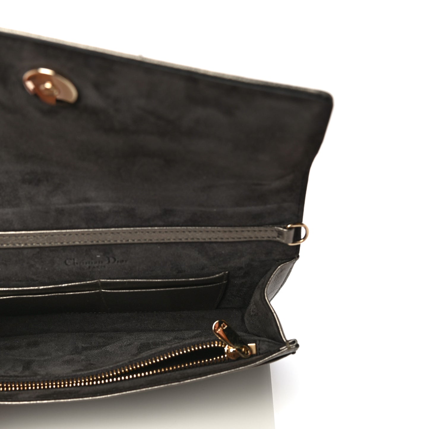 Metallic Calfskin Diorama Wallet on Chain Pouch Gunmetal