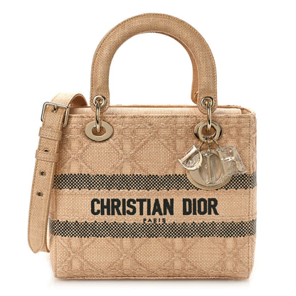 Christian Dior Raffia Woven Cannage Embroidered Medium Lady D-Lite Natural Black 1 of 8
