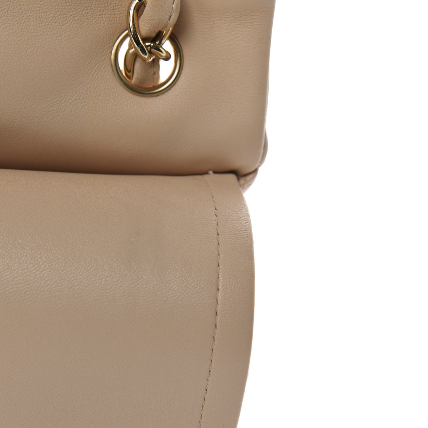 Lambskin Quilted Jumbo Double Flap Beige