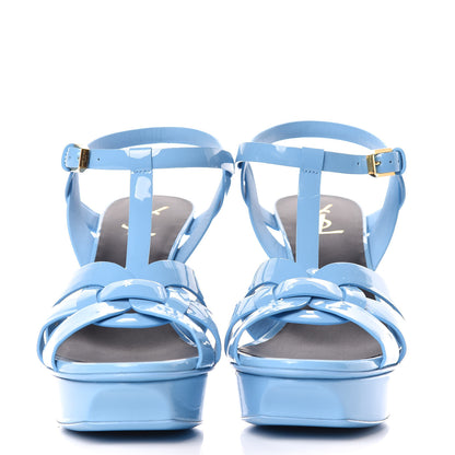 Saint Laurent Patent Tribute 75 Platform Sandals 40.5 Light Blue 2 of 9