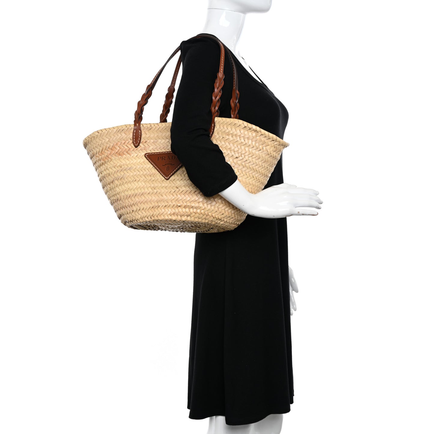 Palmitto Vitello Woven Braided Large Basket Tote Bag Naturale Cognac