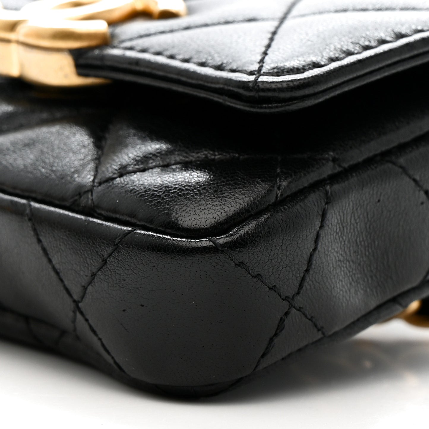 Lambskin Quilted Flap Chain Belt Bag Black