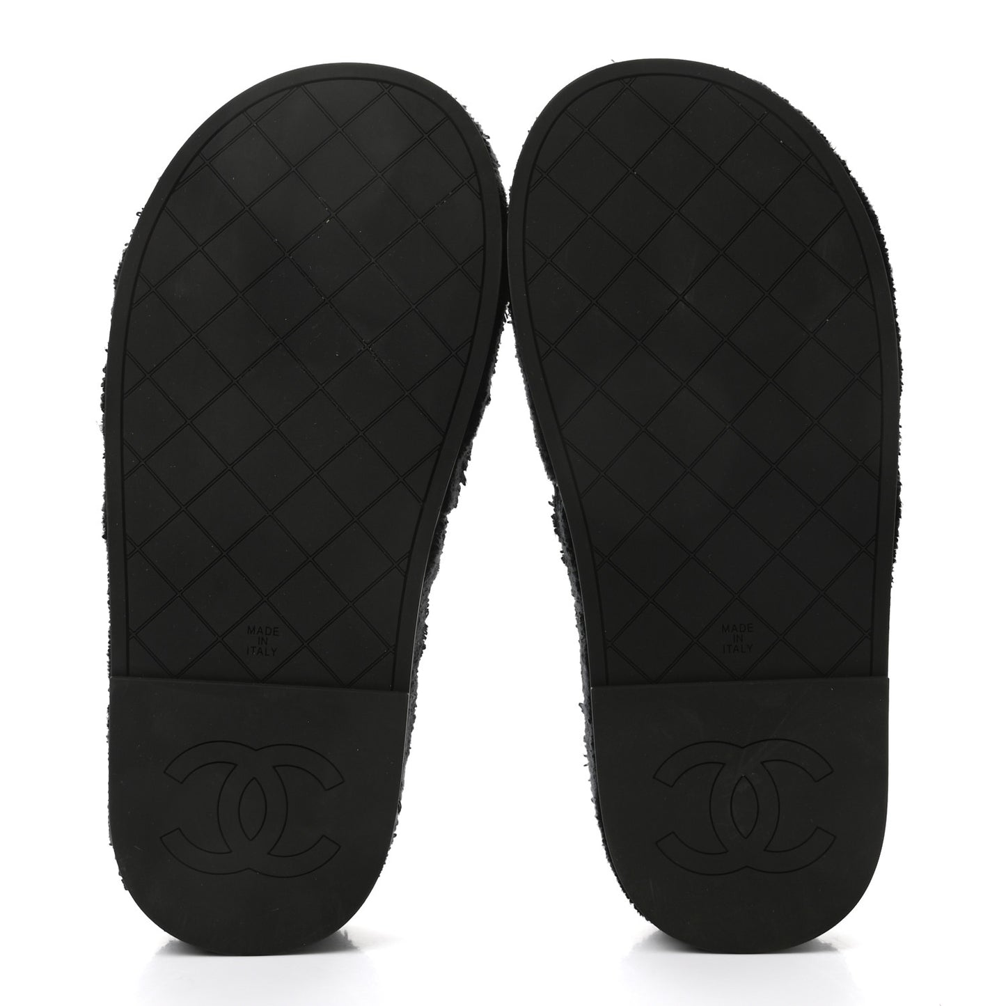 Terry Cloth Lambskin CC Sandals 36 Black