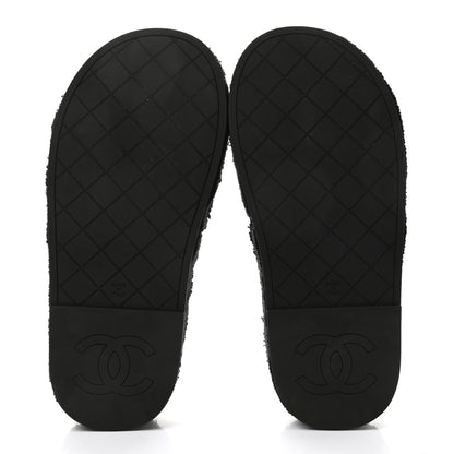 Chanel Terry Cloth Lambskin CC Sandals 36 Black 5 of 9
