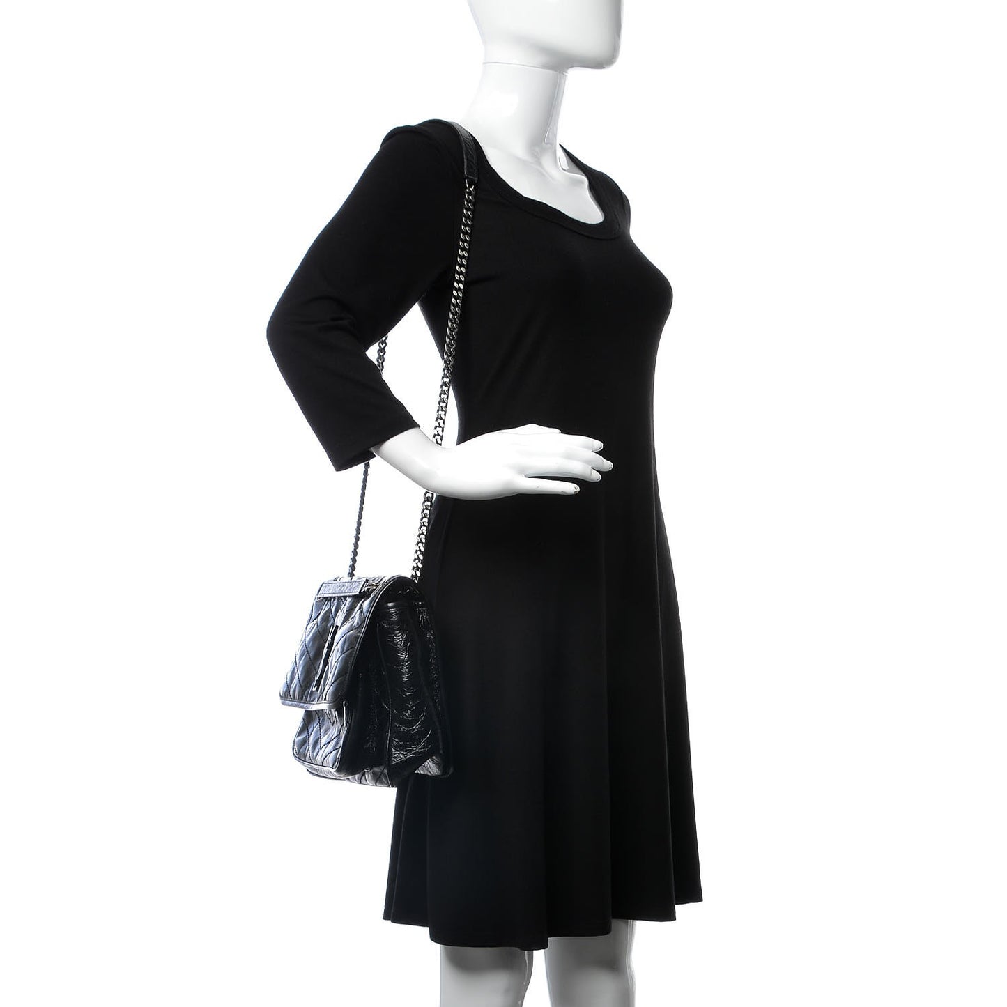 Crinkled Calfskin Matelasse Monogram Medium Niki Chain Satchel Black