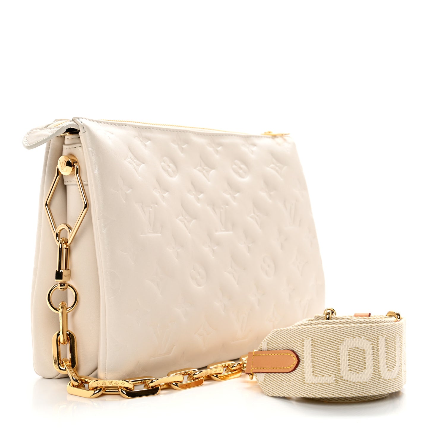 Lambskin Embossed Monogram Coussin PM Cream