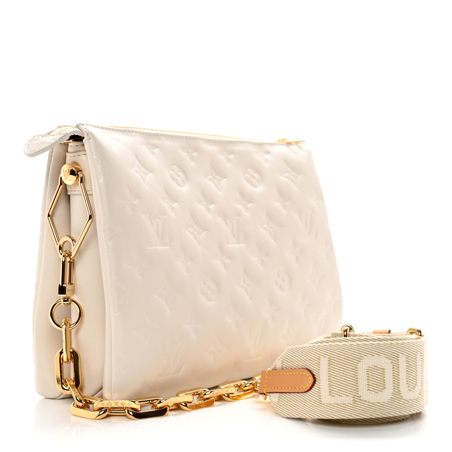 Louis Vuitton Lambskin Embossed Monogram Coussin PM Cream 3 of 12