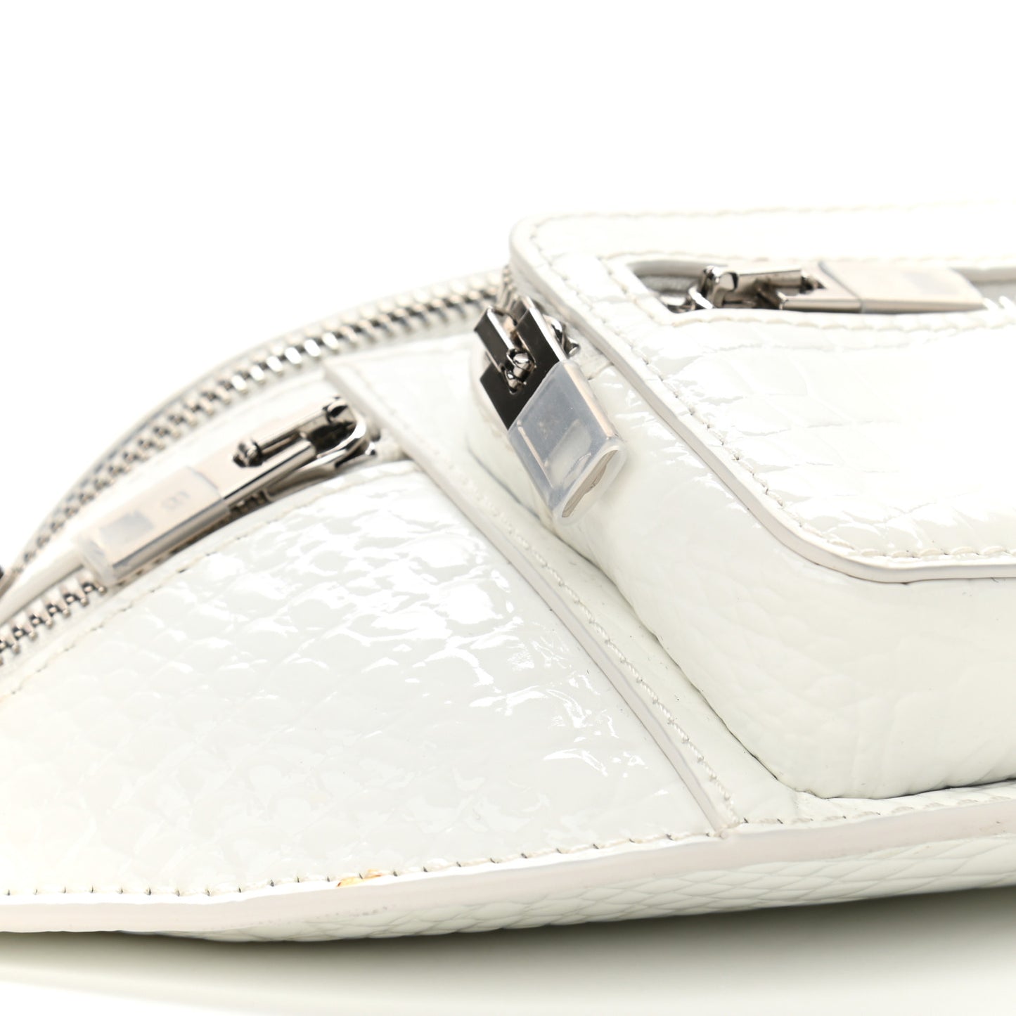 Crocodile Embossed Patent Mini Top Handle Attica Belt Bag White