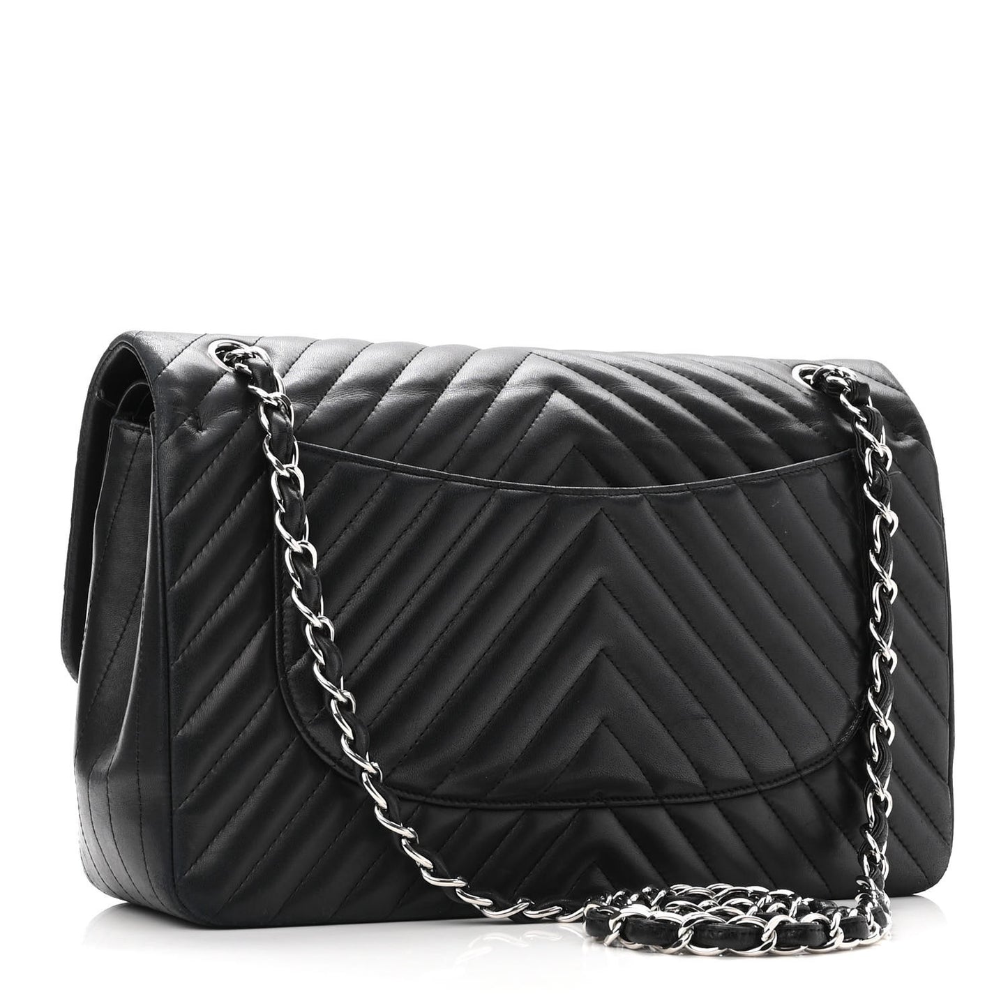 Lambskin Chevron Quilted Jumbo Double Flap Black