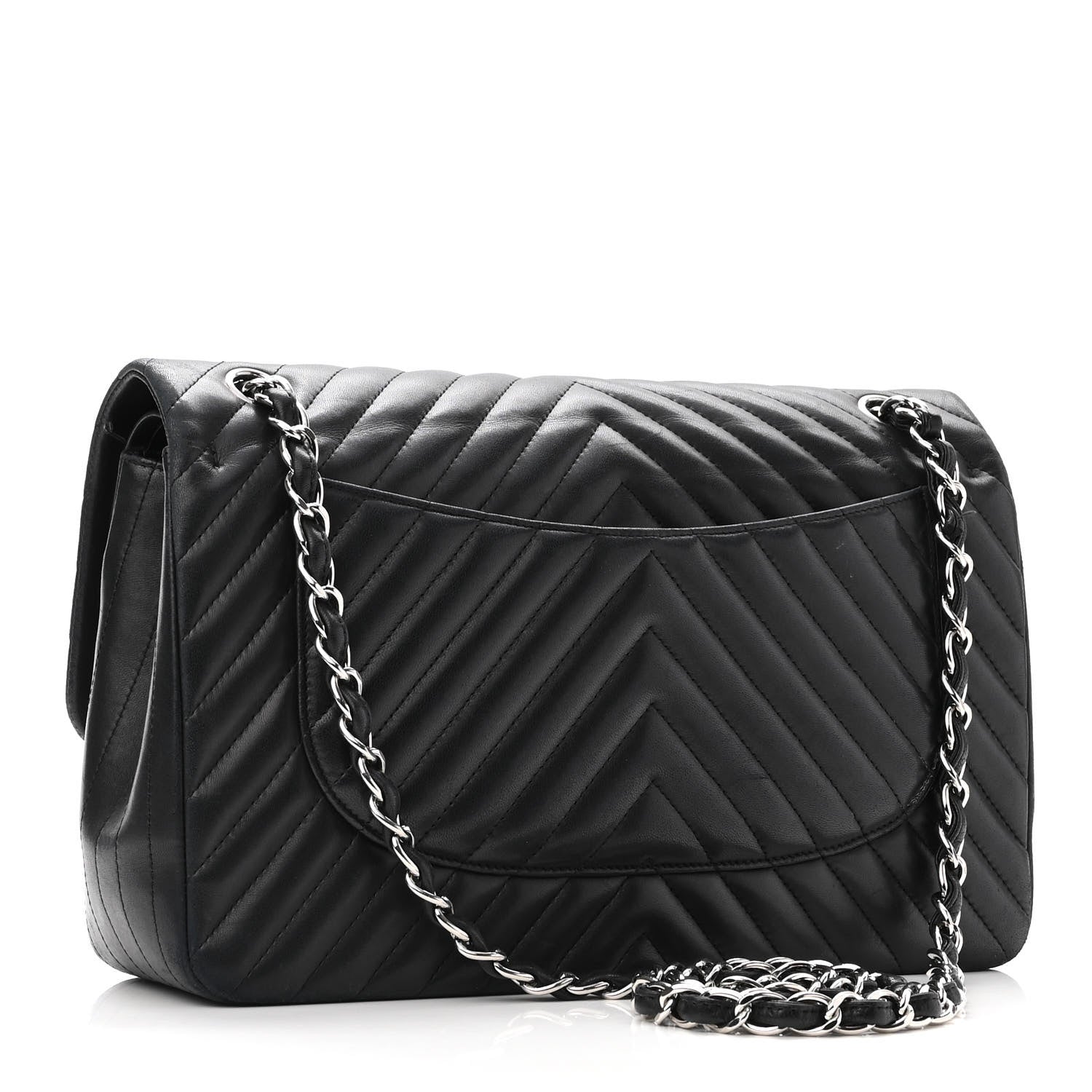 Chanel Lambskin Chevron Quilted Jumbo Double Flap Black 3 of 10