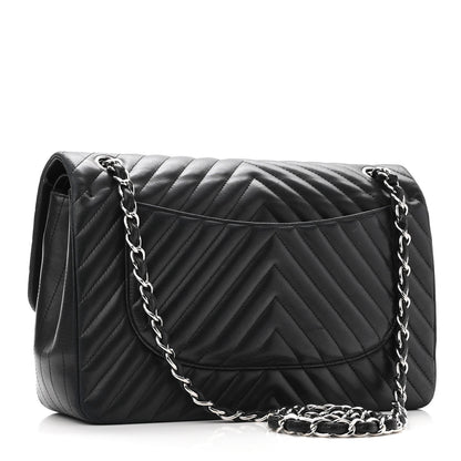 Chanel Lambskin Chevron Quilted Jumbo Double Flap Black 3 of 10