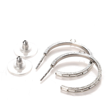 Chanel Baguette Crystal CC Hoop Earrings Silver 3 of 4