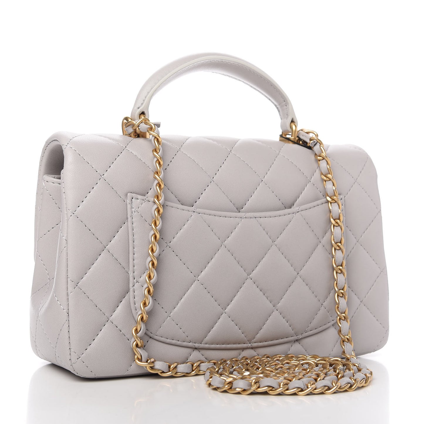 Lambskin Quilted Mini Top Handle Rectangular Flap Grey