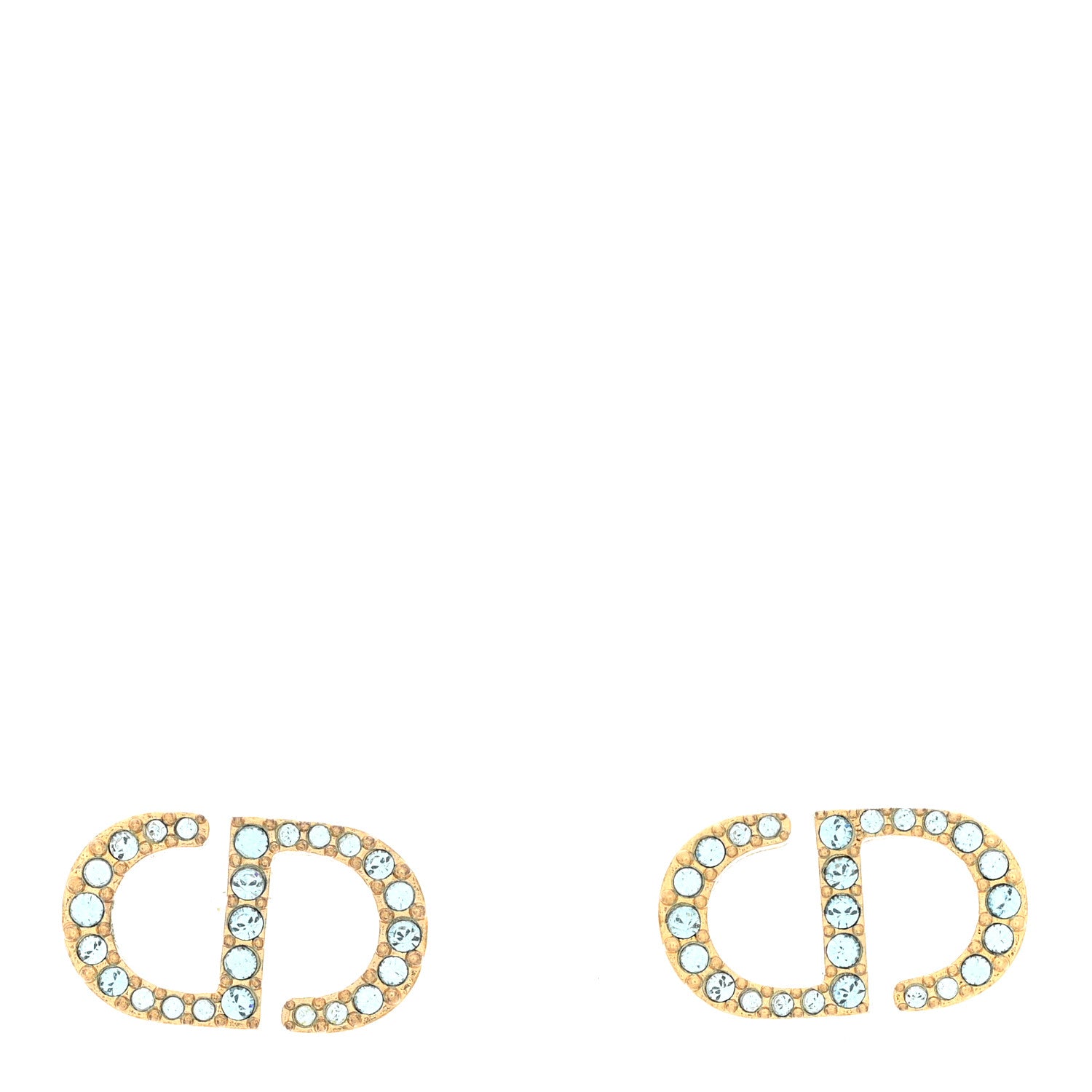 Christian Dior Crystal CD Earrings Blue Gold 1 of 5
