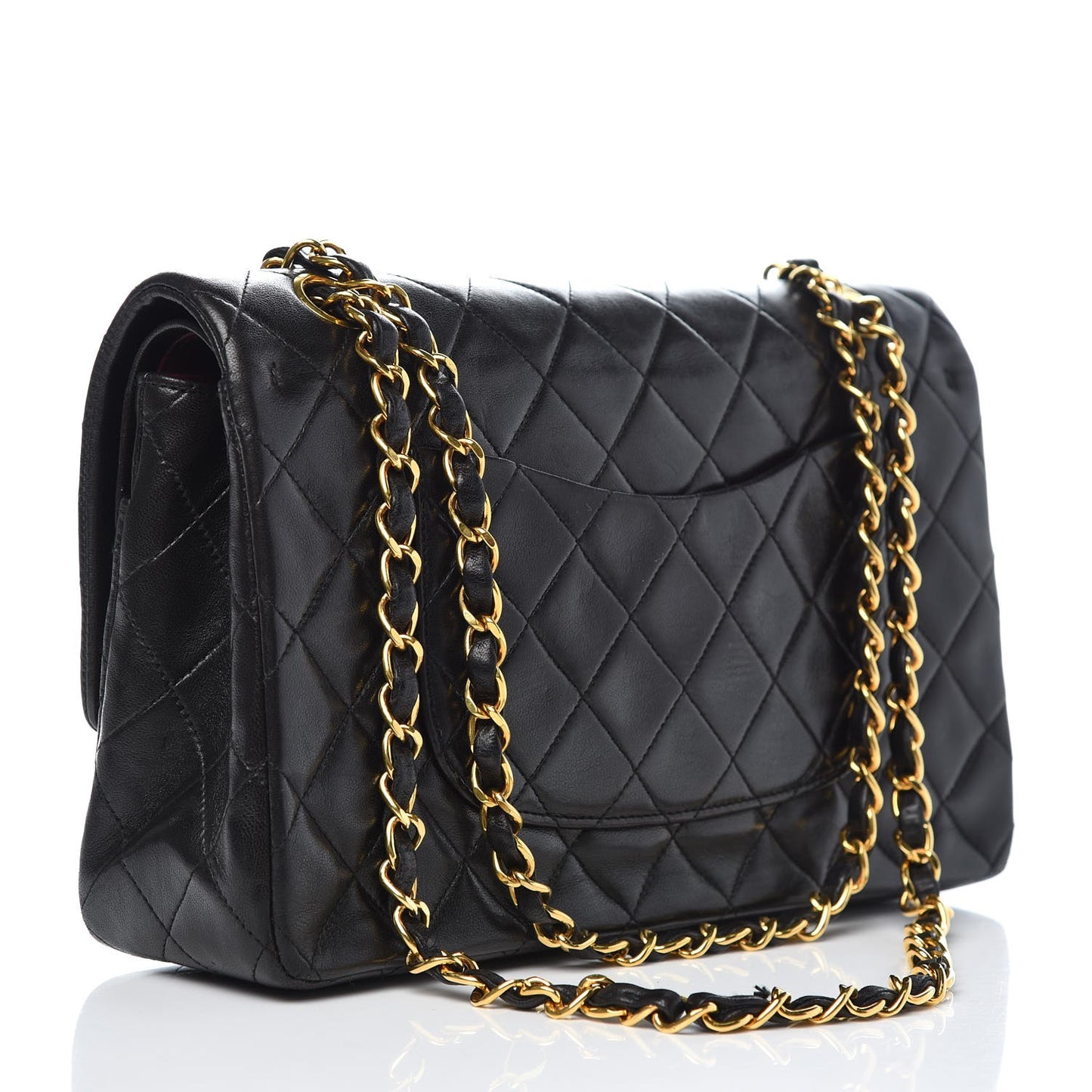 Lambskin Quilted Medium Double Flap Black