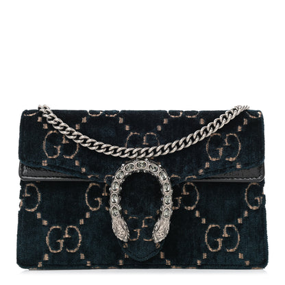 Gucci Velvet GG Monogram Super Mini Dionysus Shoulder Bag Blue Beige Black 1 of 7