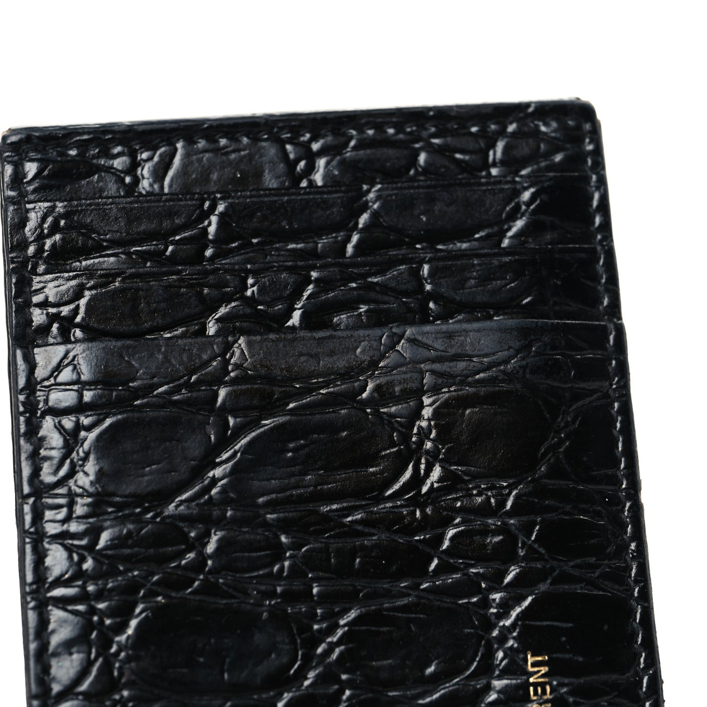 Calfskin Crocodile Embossed Monogram Uptown Chain Wallet Black