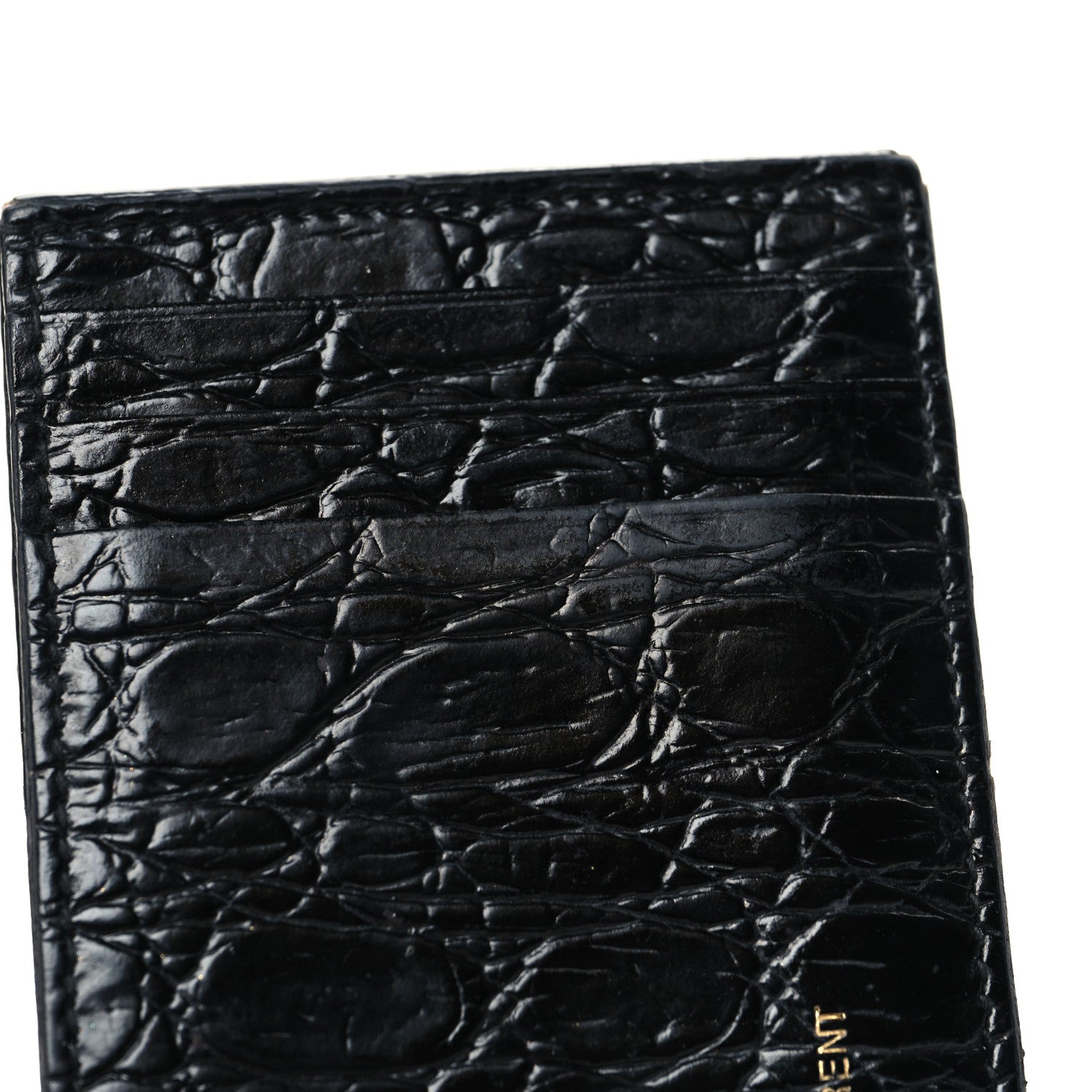 Saint Laurent Calfskin Crocodile Embossed Monogram Uptown Chain Wallet Black 11 of 11