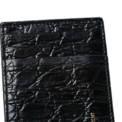 Saint Laurent Calfskin Crocodile Embossed Monogram Uptown Chain Wallet Black 11 of 11