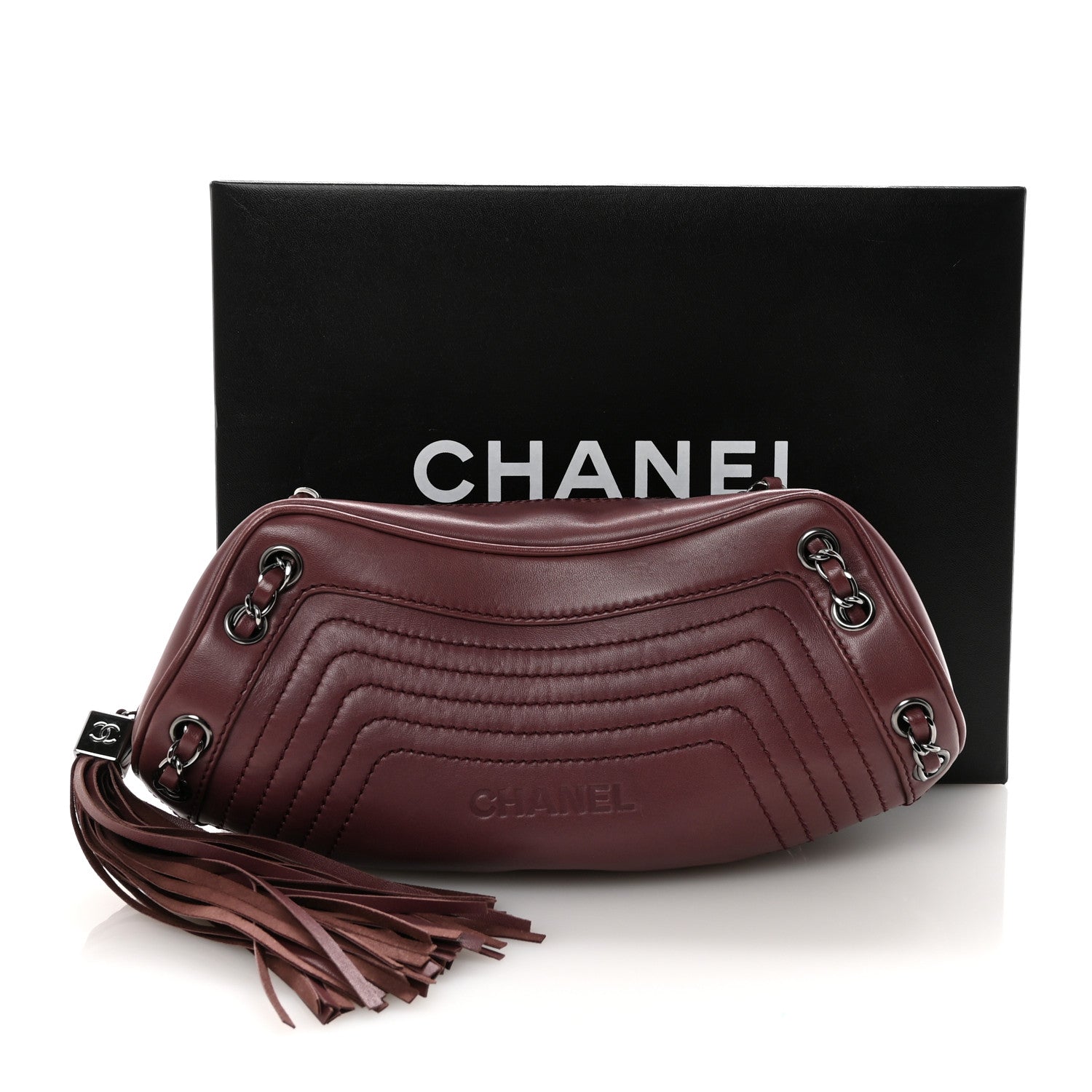 Chanel Lambskin Lax Small Tassel Shoulder Bag Dark Purple 1883161