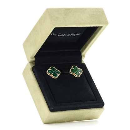Van Cleef & Arpels 18K Yellow Gold Malachite Vintage Alhambra Earrings 5 of 5