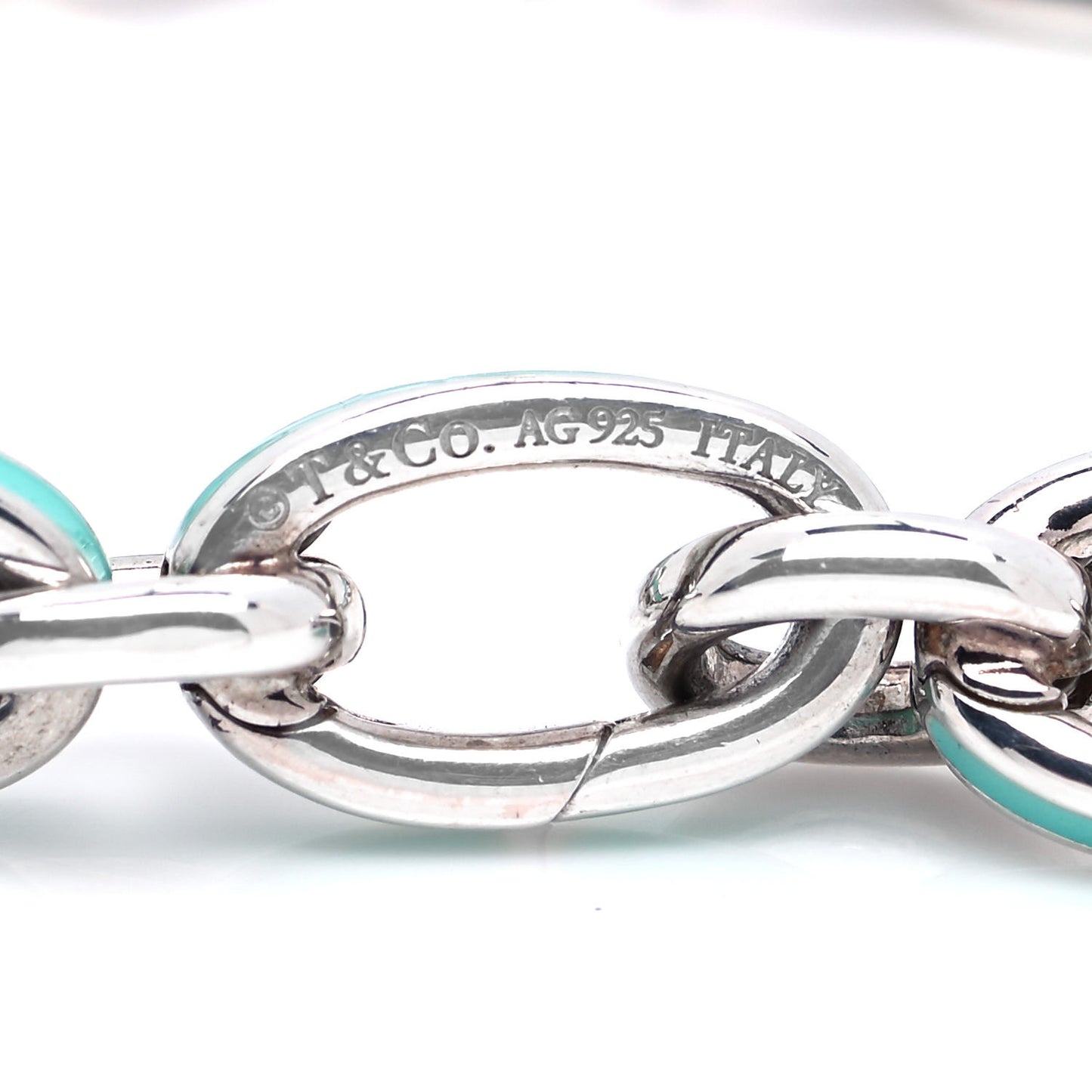 Sterling Silver Enamel Clasping Link Bracelet Blue