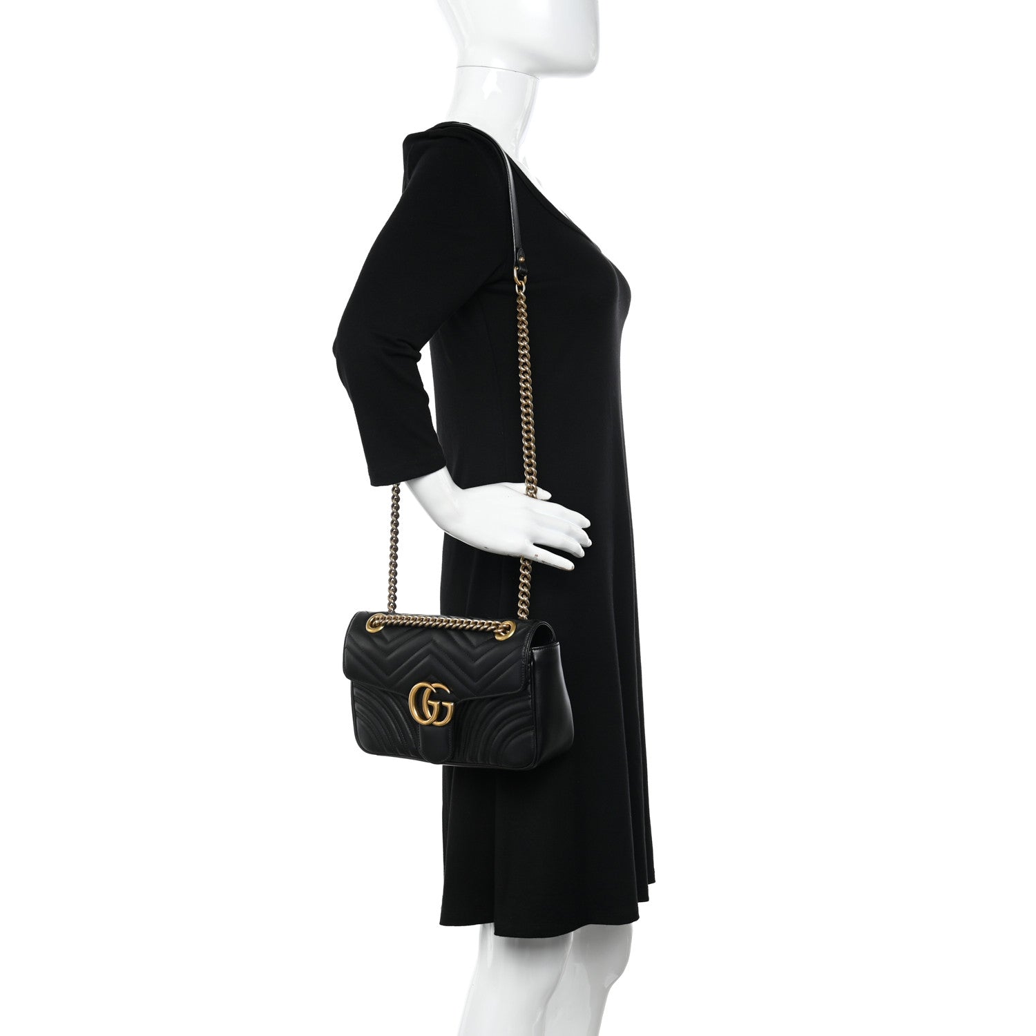 Gucci Calfskin Matelasse Small GG Marmont Shoulder Bag Black 2 of 11