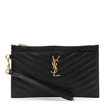 Saint Laurent Grain De Poudre Chevron Monogram Large Bill Pouch Black 1 of 7
