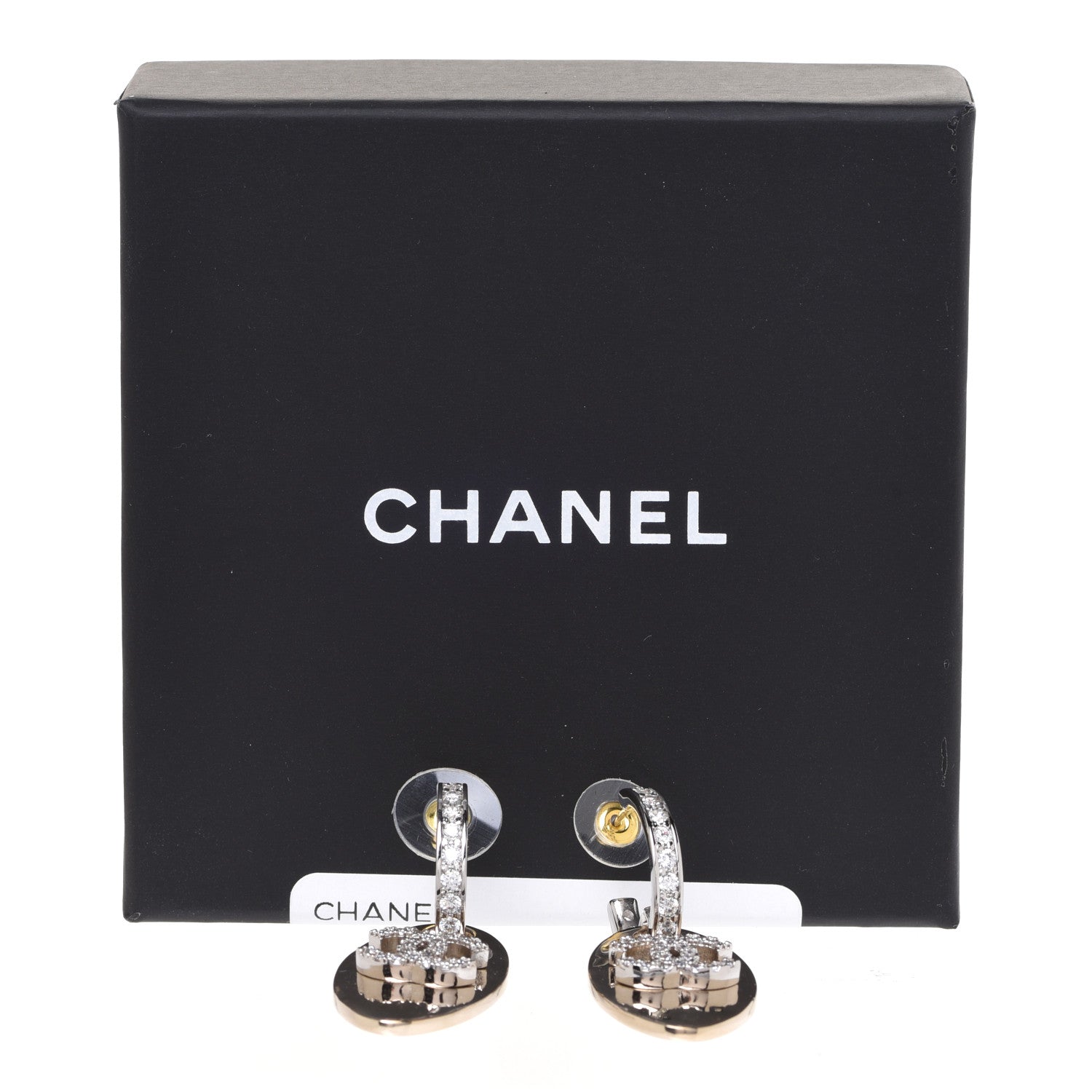 Chanel Crystal CC Tag Drop Earrings Gold 5 of 5