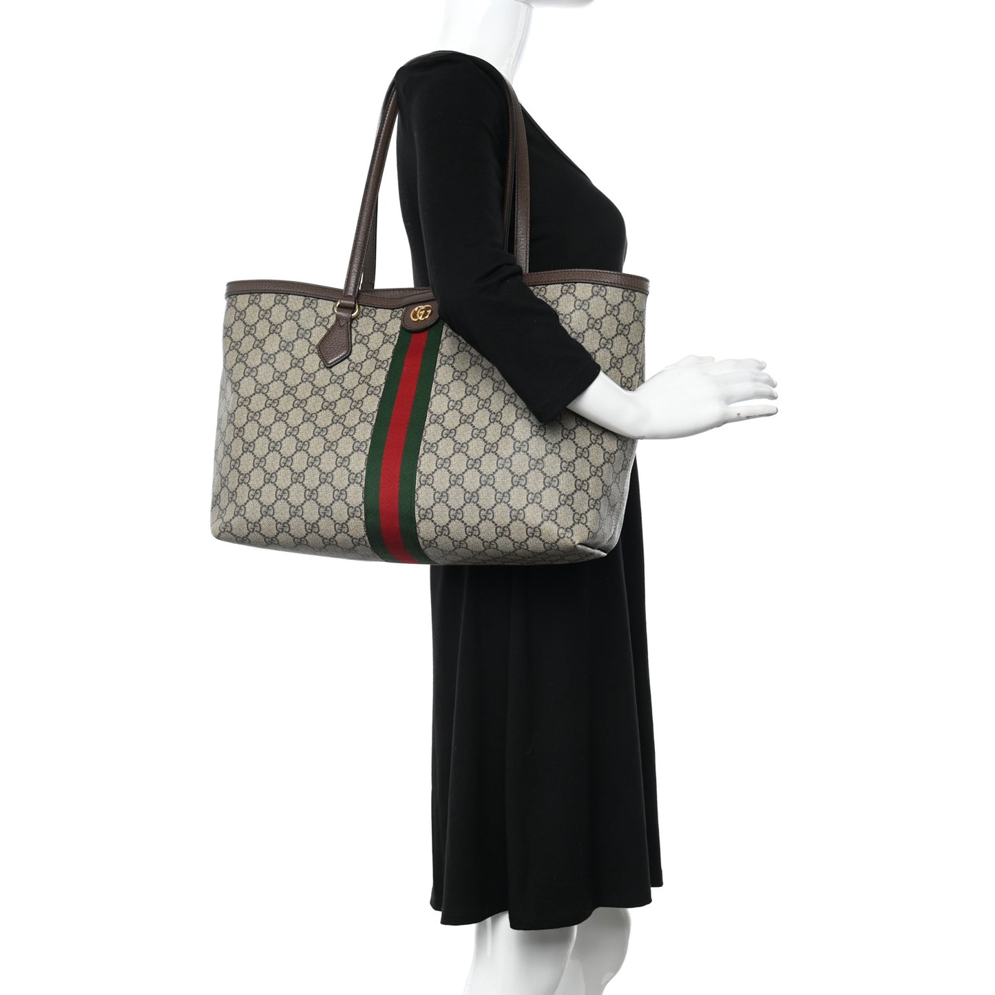 GG Supreme Monogram Medium Ophidia Shopping Tote Brown