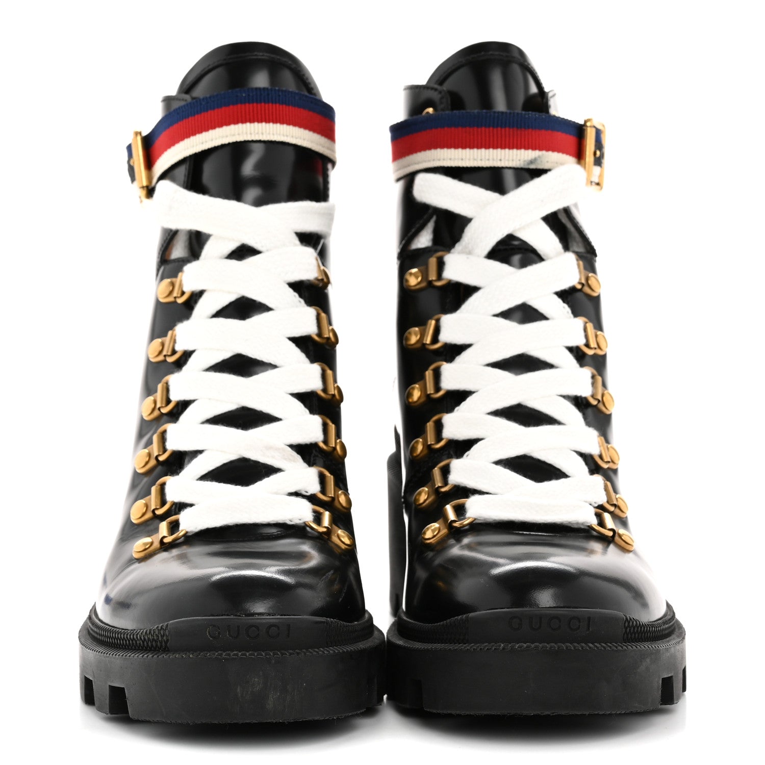 Gucci Calfskin Sylvie Web Womens Lace Up Combat Boots 38 Black 3 of 11