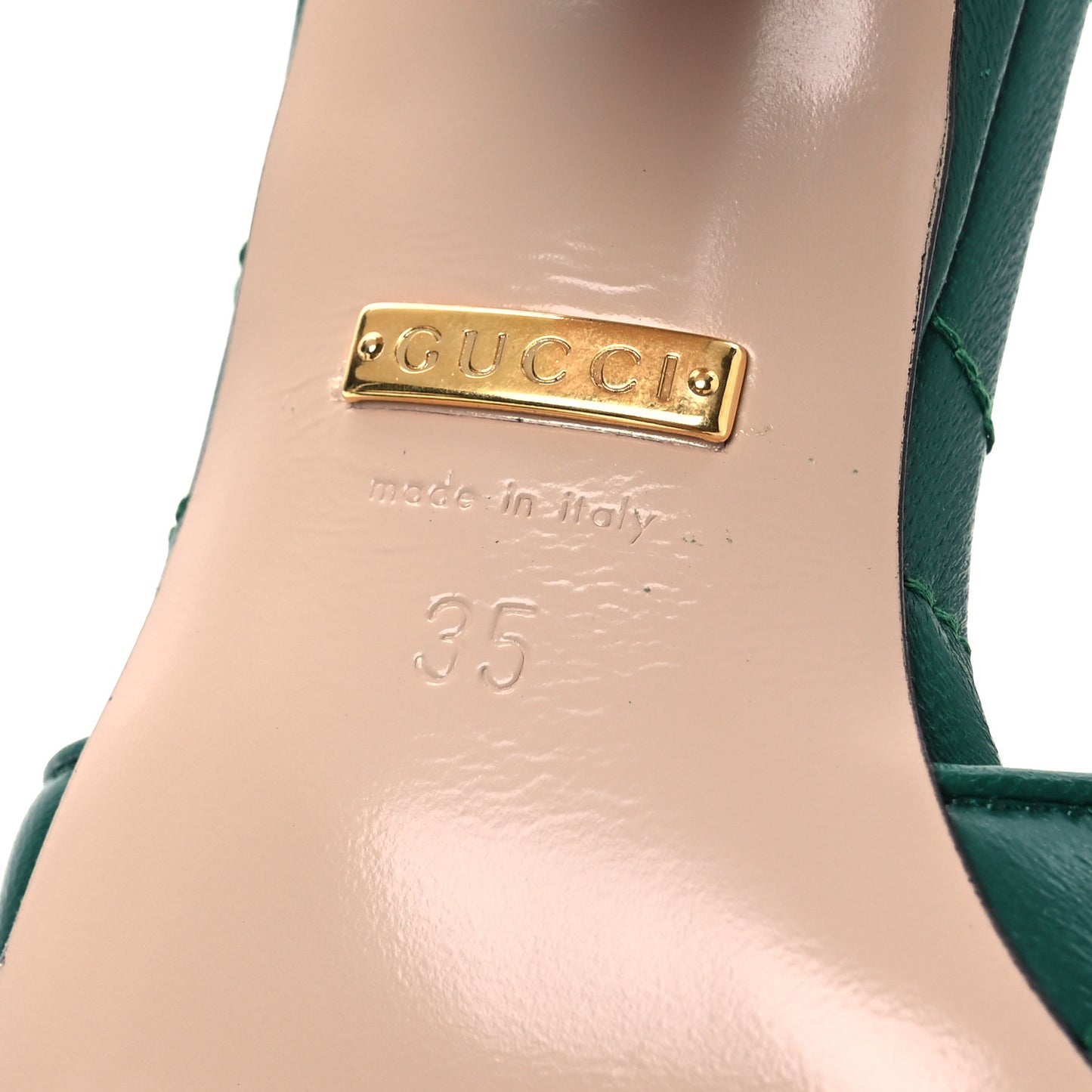 Nappa Matelasse GG Marmont 75mm Slide Sandals 35 Emerald