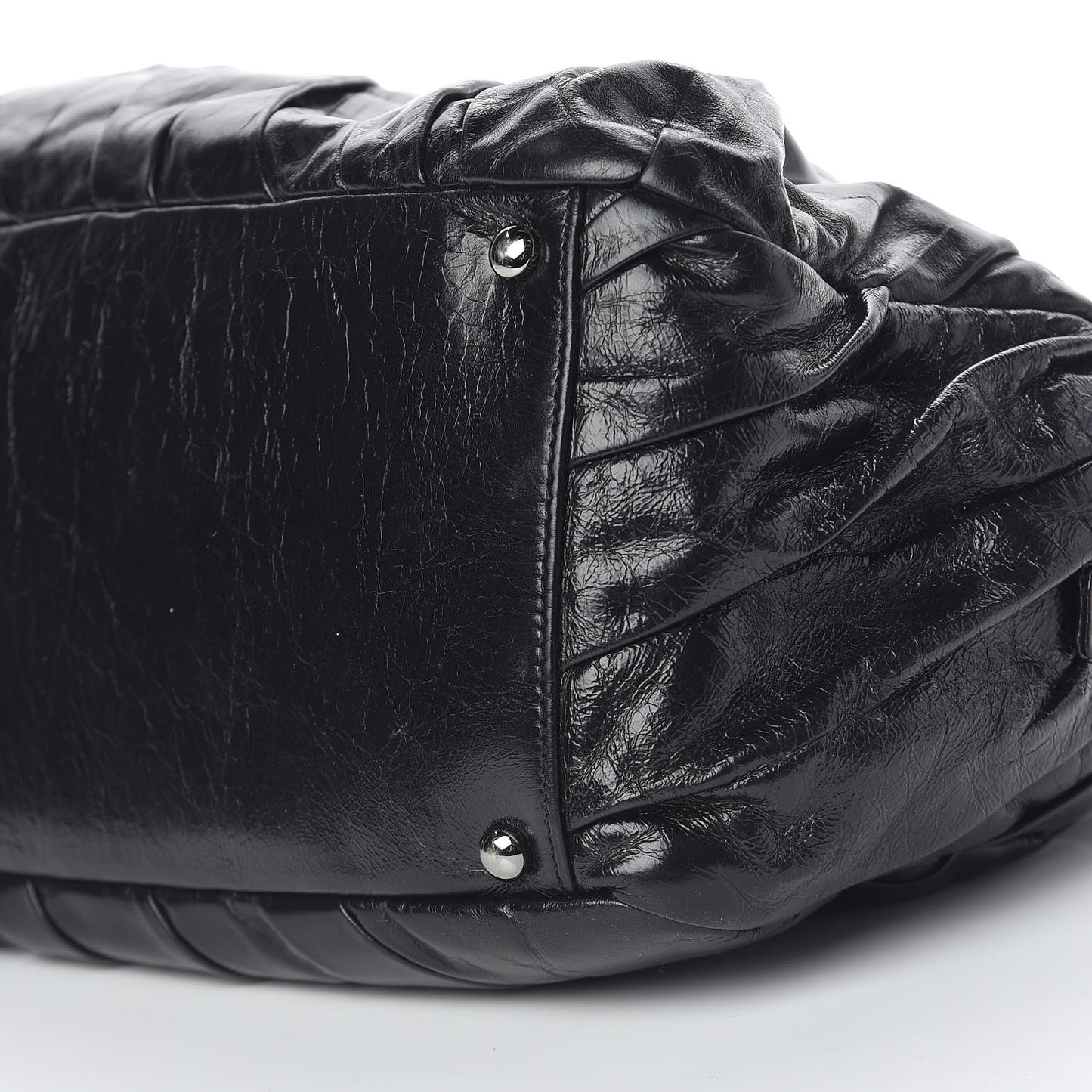 Glazed Calfskin Twisted Tote Black
