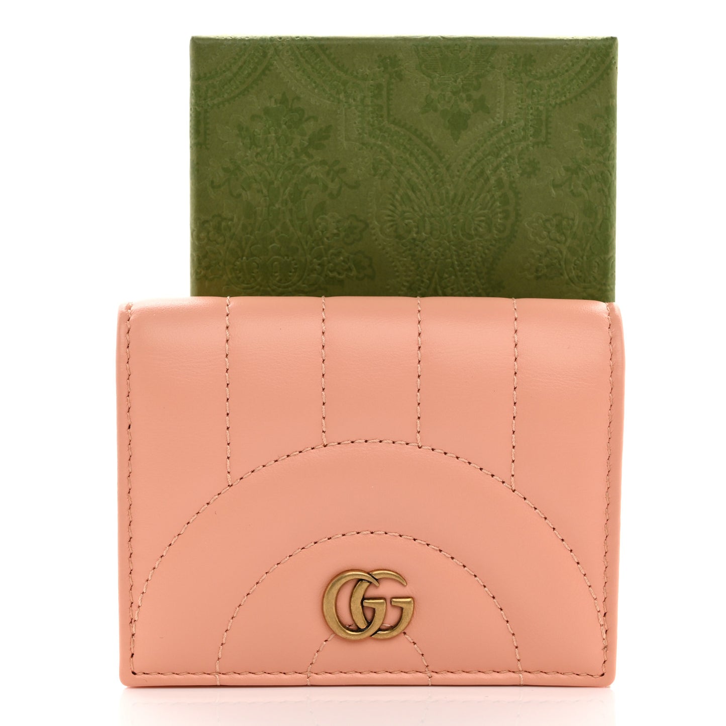 Calfskin Vertical Ring Matelasse GG Marmont Card Case Wallet Peachy Chic