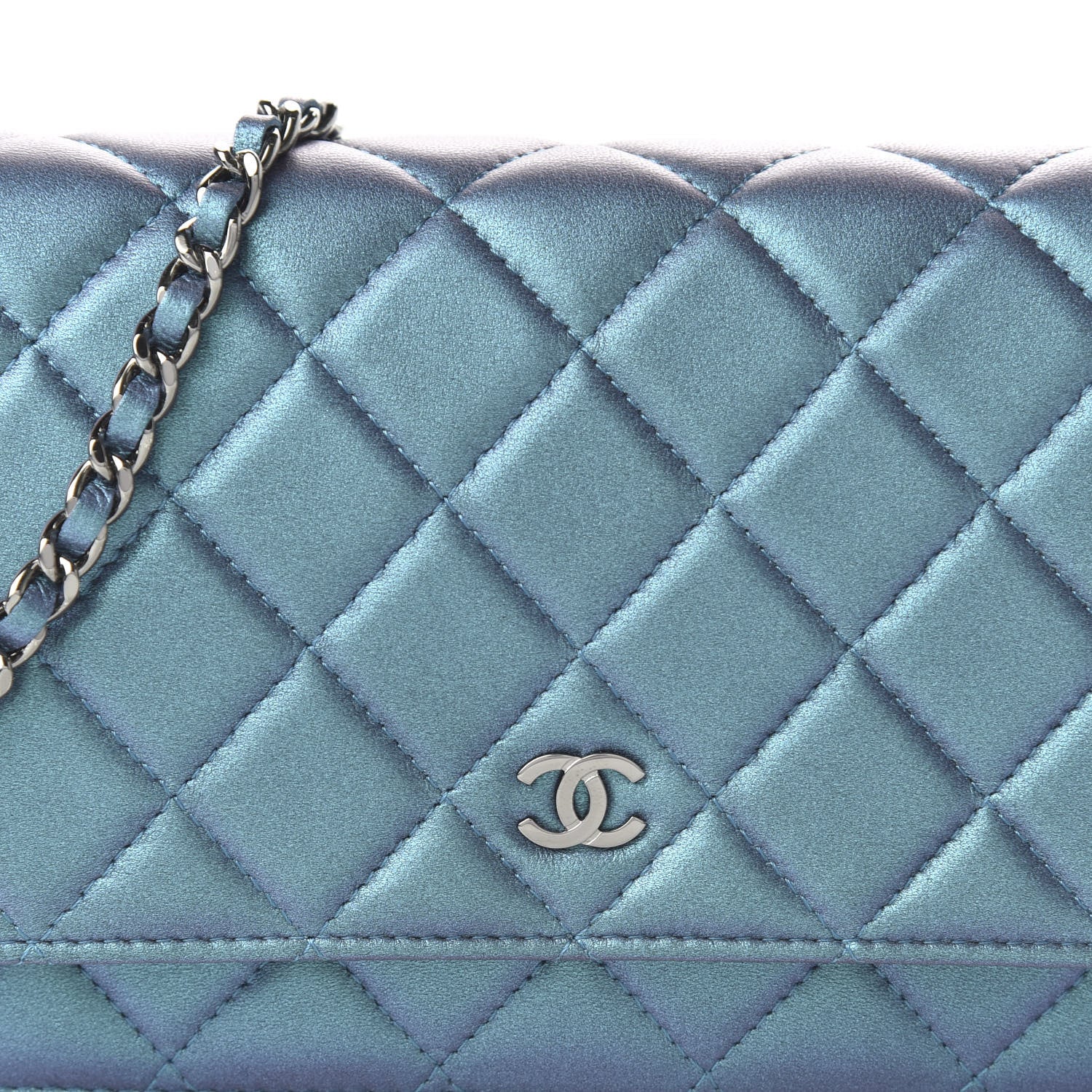 Chanel Metallic Lambskin Wallet On Chain WOC Turquoise 11 of 11