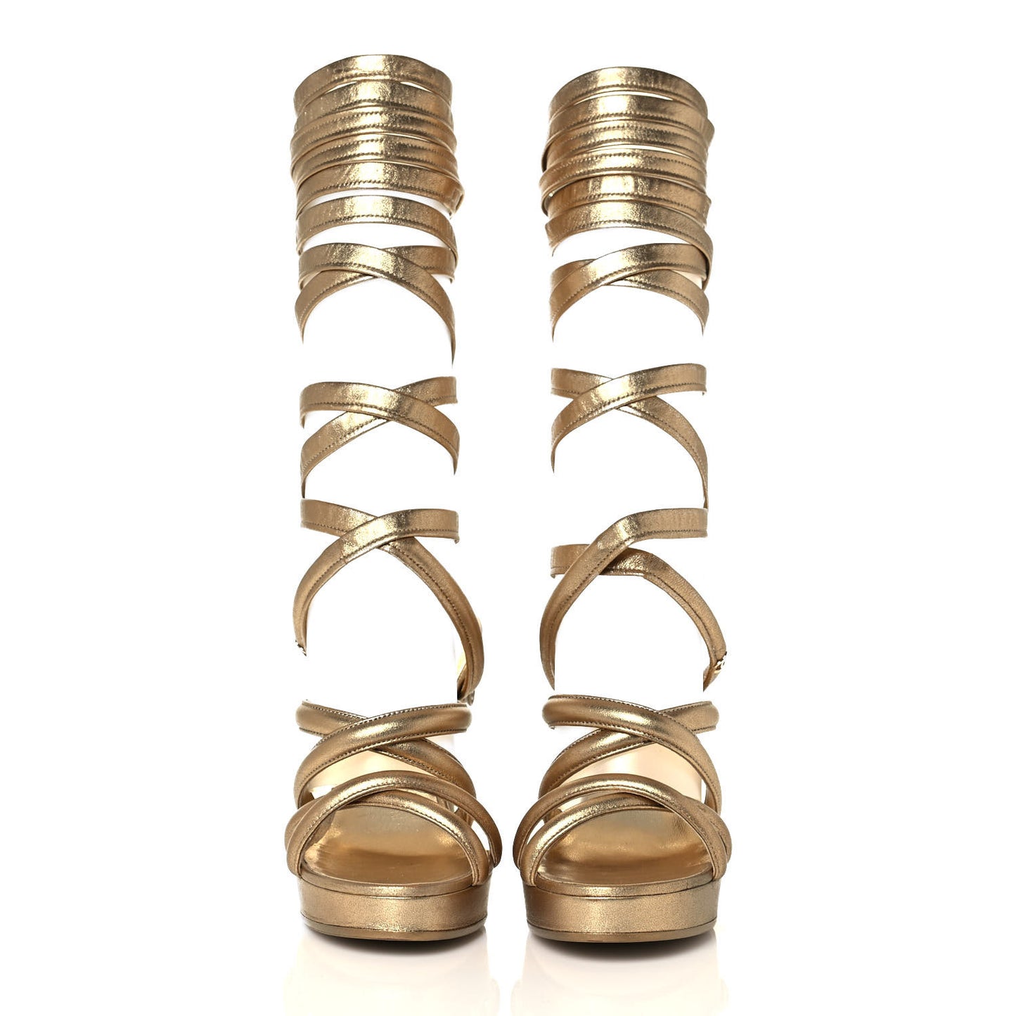 Laminated Lambskin Gladiator Sandals 36 Gold