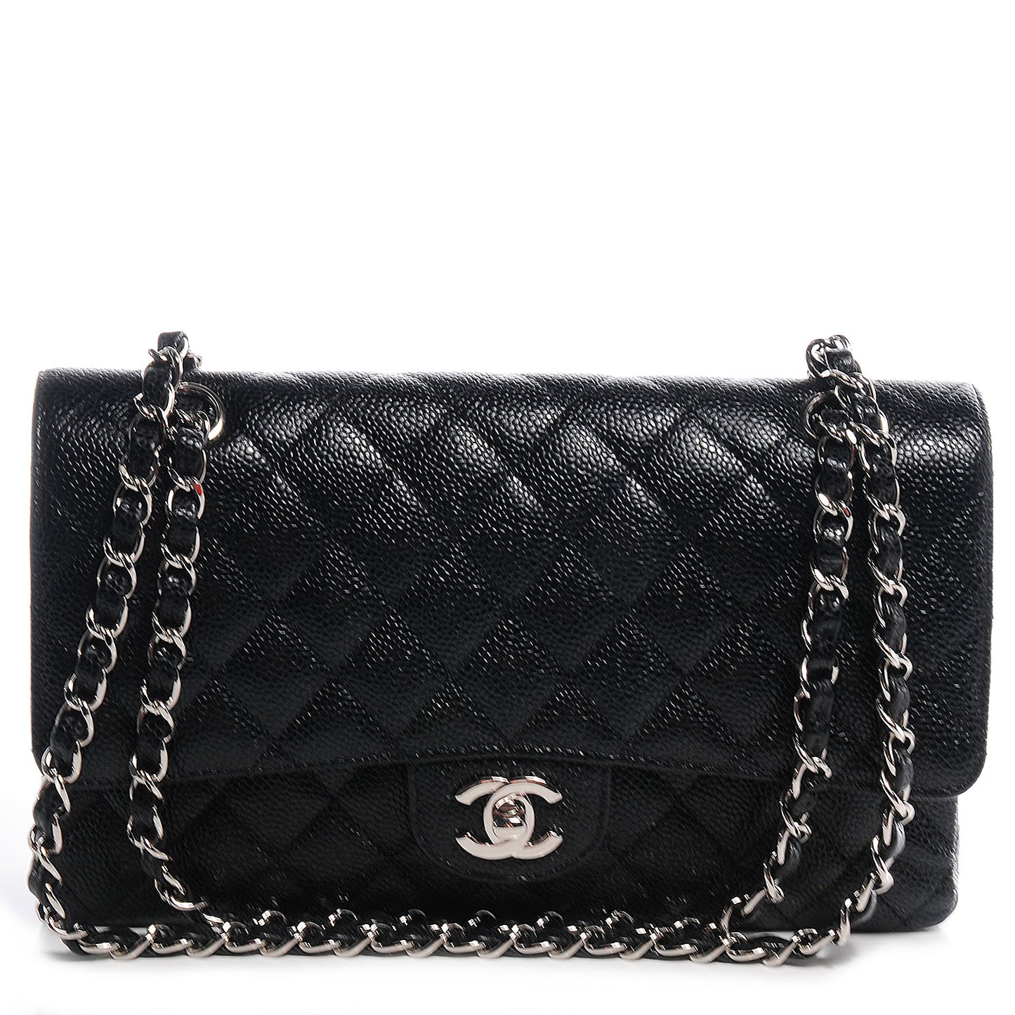 Caviar Quilted Medium Double Flap Black