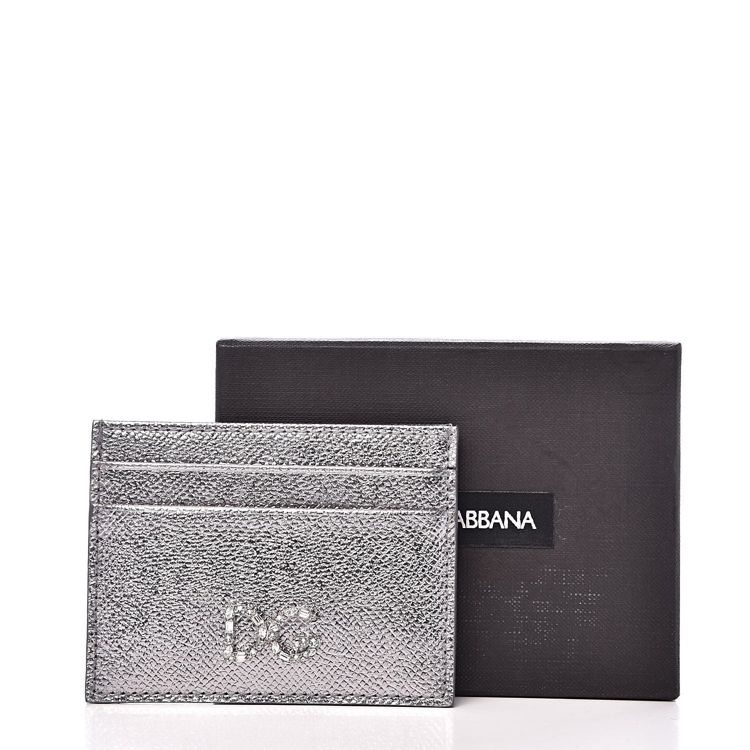 Dolce & Gabbana Metallic Dauphine Embellished Logo Zip Card Holder Argento 7 of 7