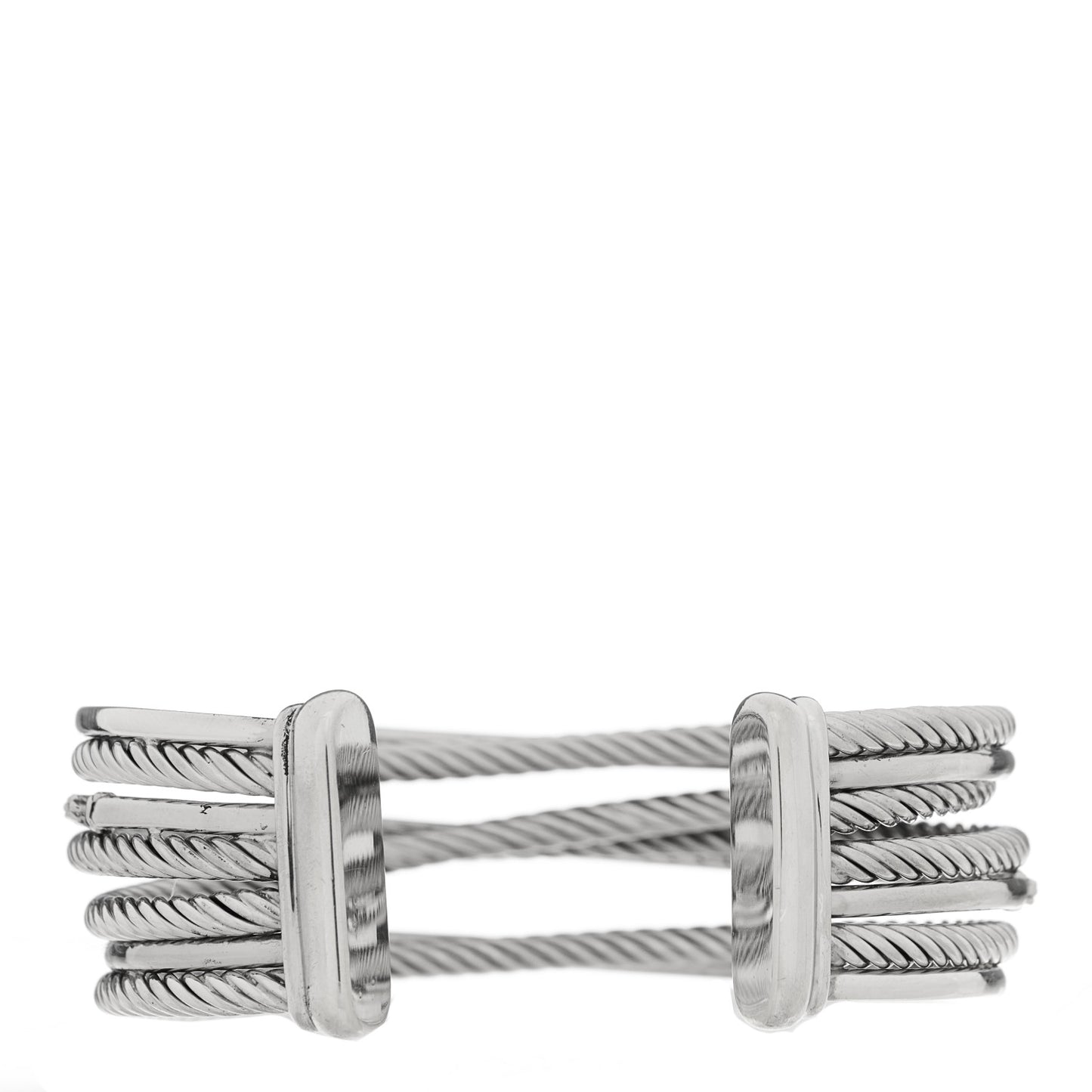 Sterling Silver 14K White Gold Diamond Crossover Four Row Cuff Bracelet