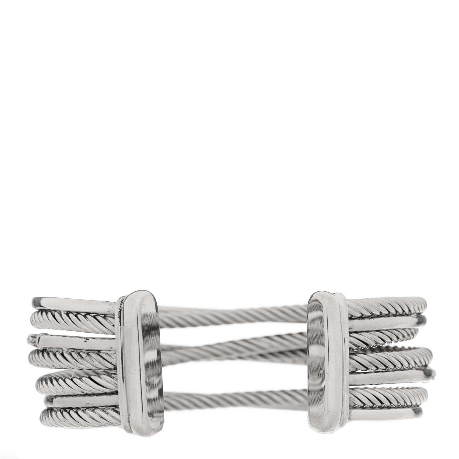 David Yurman Sterling Silver 14K White Gold Diamond Crossover Four Row Cuff Bracelet 2 of 3