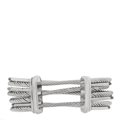 David Yurman Sterling Silver 14K White Gold Diamond Crossover Four Row Cuff Bracelet 2 of 3