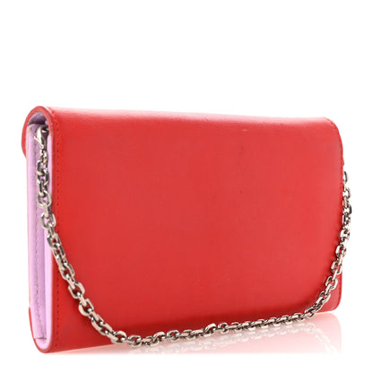 Christian Dior Calfskin Bi-Color Envelope Chain Wallet Red Purple 3 of 18
