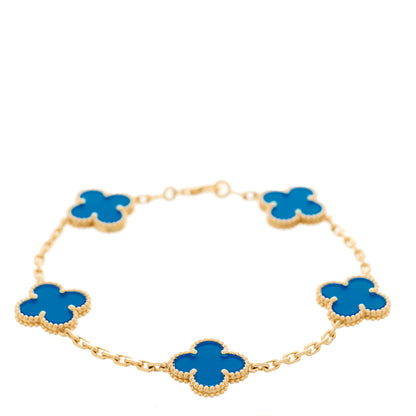 Van Cleef & Arpels 18K Yellow Gold Blue Agate 5 Motifs Vintage Alhambra Bracelet 1 of 5